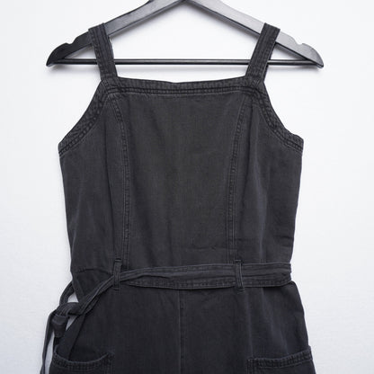 Old Navy Black Cotton Jumpsuit | Size M | Wide Leg Adjustable Strap Belted