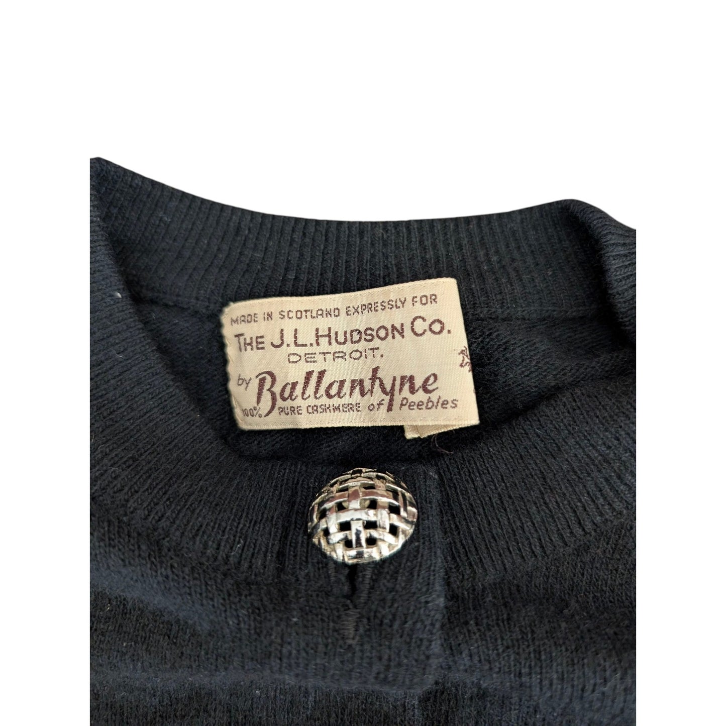 Vintage Ballantyne Black Cashmere Cardigan Sweater 1960s