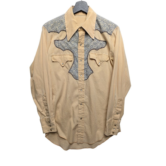 Vintage Unbranded Peach and Blue Western Shirt Size S(?)