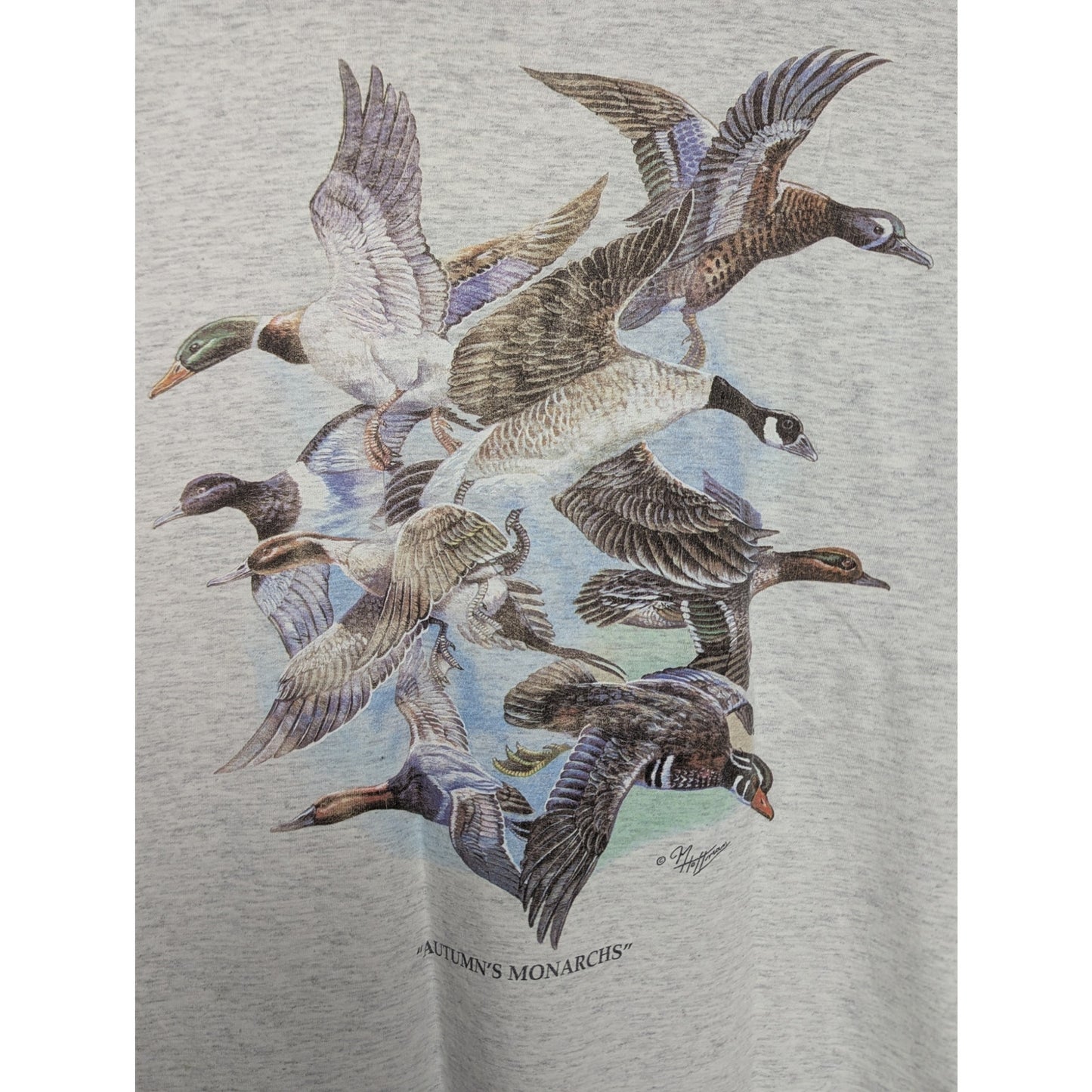 VTG Environmental Art Wear "Autumn's Monarchs" Fall Birds Graphic T-Shirt Size L