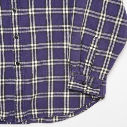 GAP Flannel Shirt Mens L Blue Cream Plaid Button Front Long Sleeve Cotton Casual