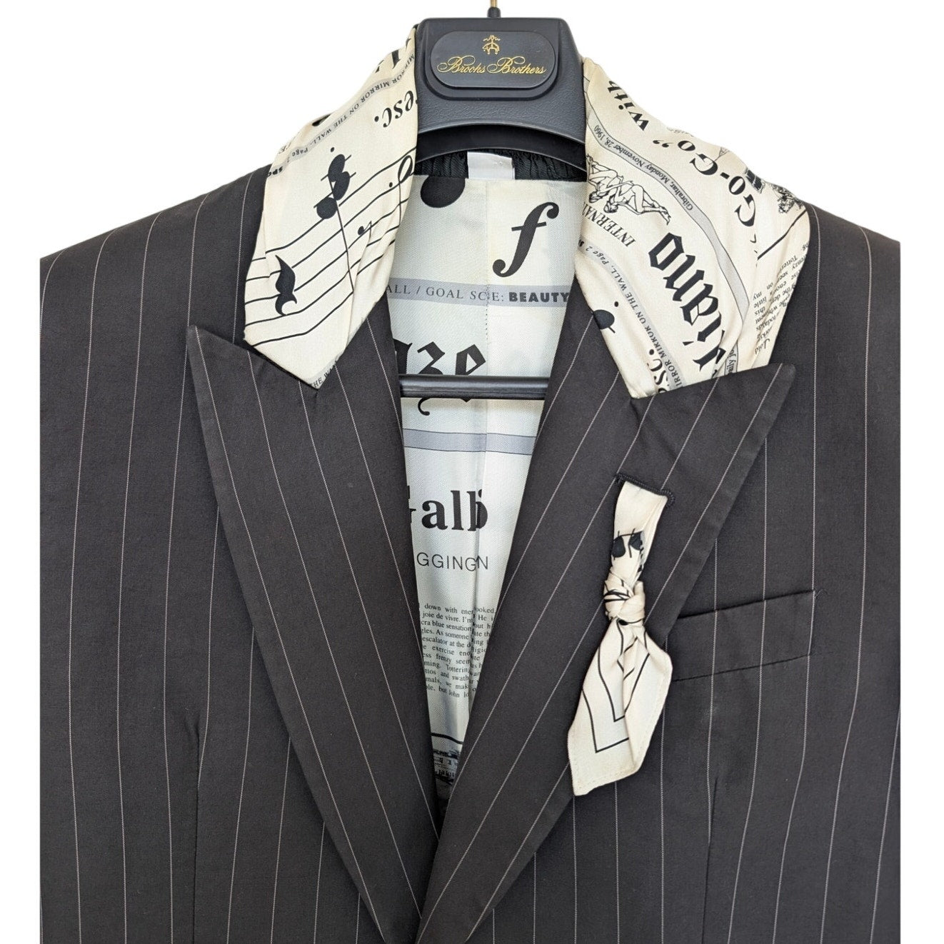 John Galliano SS2006 Pinstripe Newspaper Print Classic Scarf Cotton Blazer EU48