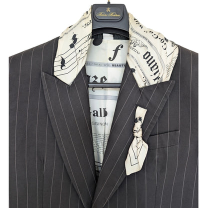 John Galliano SS2006 Pinstripe Newspaper Print Classic Scarf Cotton Blazer EU48