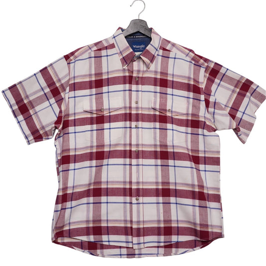 Vintage Wrangler Red and Blue Plaid Short Sleeve Western Shirt XL