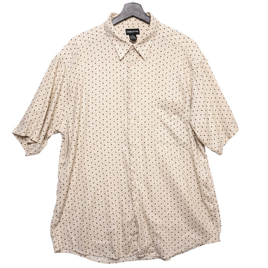 Vintage Claiborne Shirt Mens XL Beige Geometric Pattern Short Sleeve
