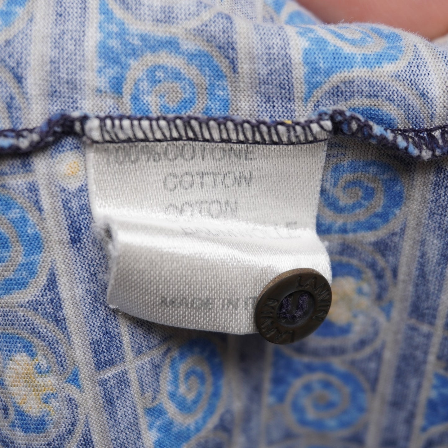Vintage Lanvin Classique Blue Graphic Pattern Print Polo Shirt Size XL