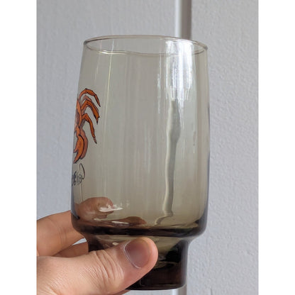 Vintage Cancer Zodiac Drinking Glass – Astrology Barware – Smoky Glass Crab Cup