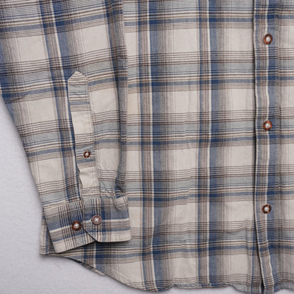 Columbia Sportswear Gray/Blue/Brown Cotton Plaid Shirt Size L