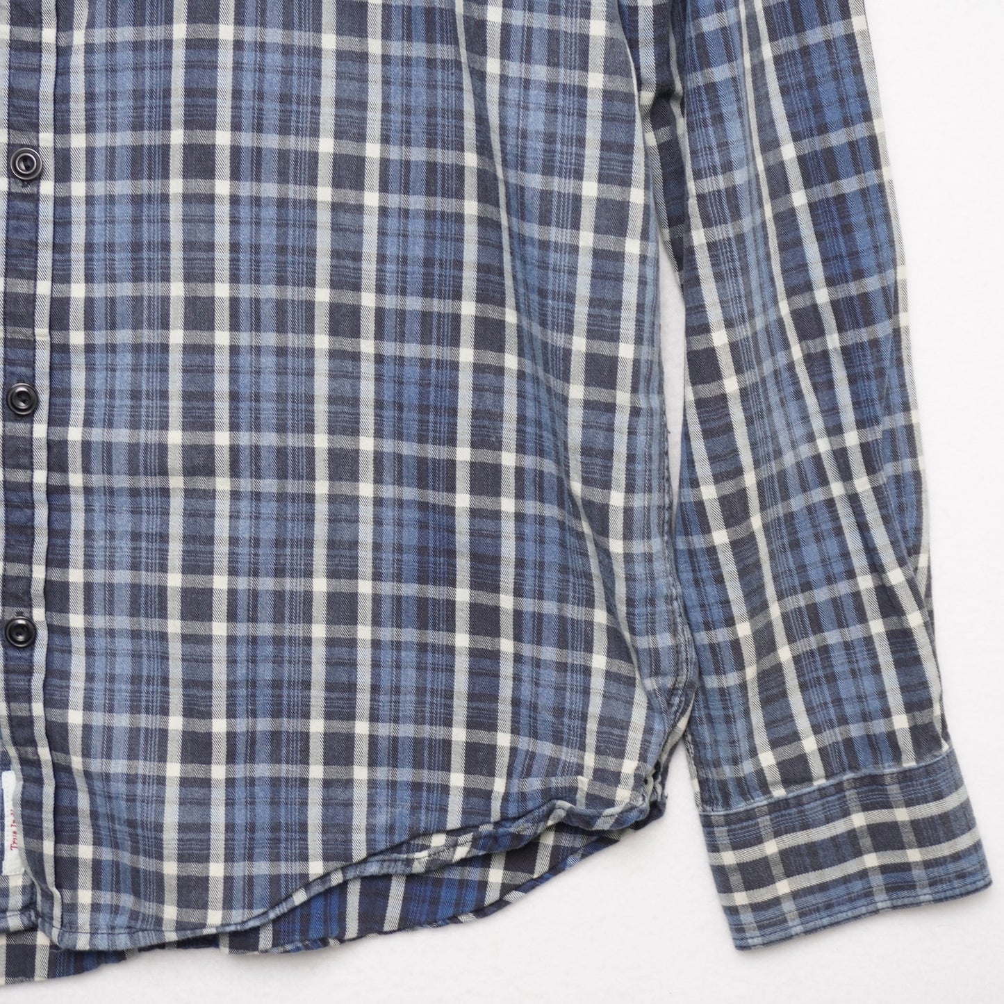 Lucky Brand True Indigo Plaid Shirt Blue White Western Classic Fit Men's Large