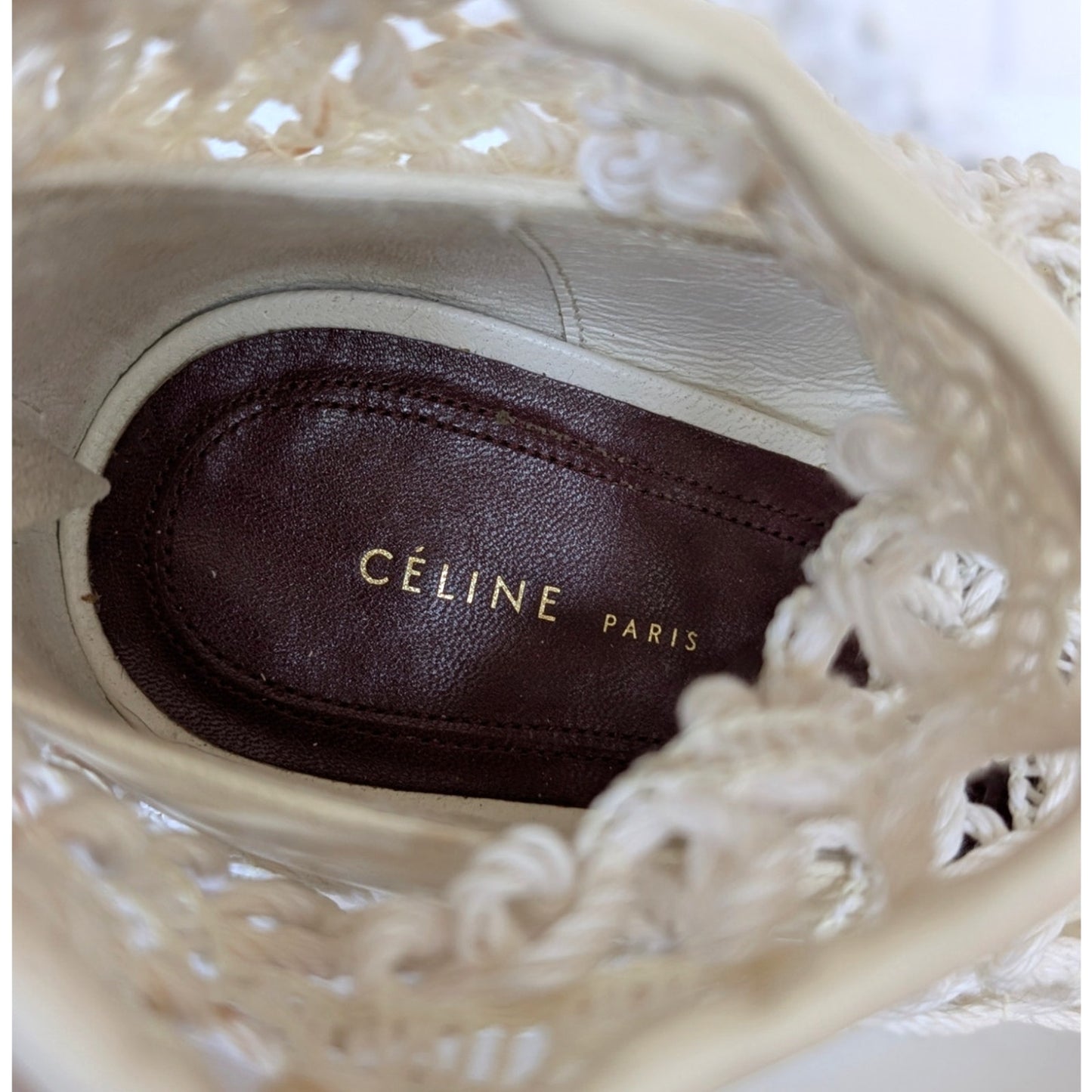 Celine Phoebe Philo Crochet Square Toe MInimalist White Pumps 35