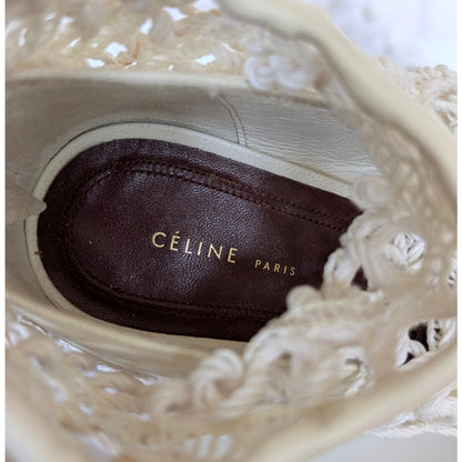Celine Phoebe Philo Crochet Square Toe MInimalist White Pumps 35