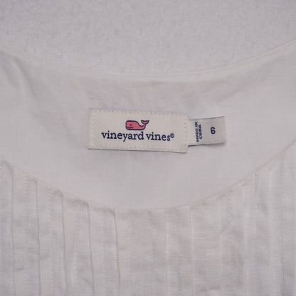 Vineyard Vines 100% Linen White Pintuck Dress Size 6 Classic Summer Style