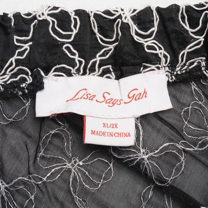 Lisa Says Gah Embroidered Floral Midi Skirt XL/2X Black Elastic Waist Indie
