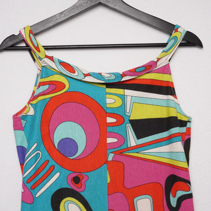 Vintage 90s Sleeveless Bodycon Dress – Abstract Geometric Print – Size XS/S