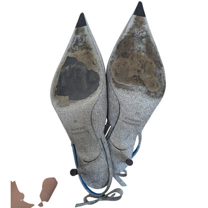 Balenciaga Glitter Knife Heels Slingback Bow 37