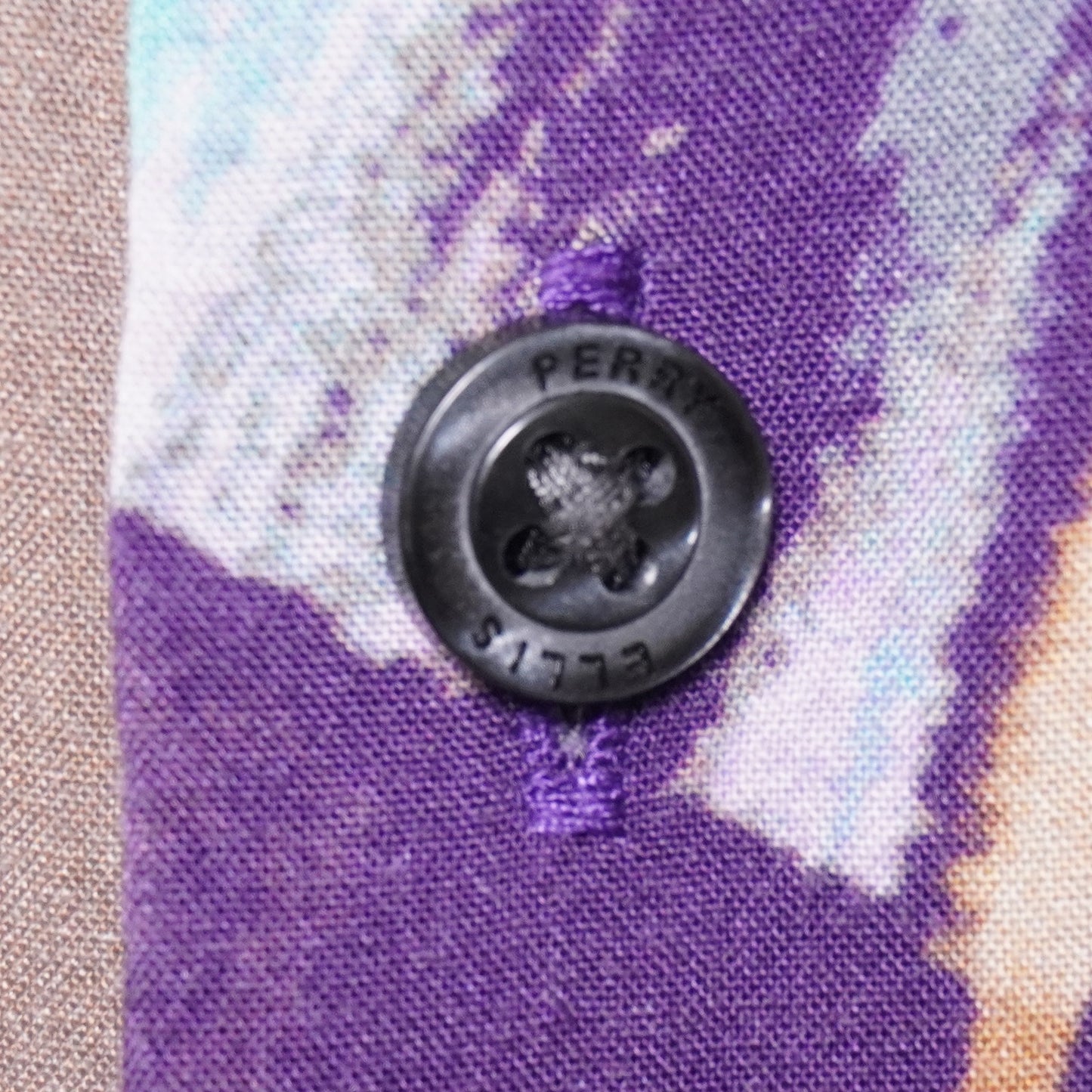 Perry Ellis Abstract Art Shirt Sleeve Shirt Purple Green Gold Size L