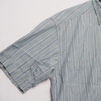 VTG Levi’s Striped Short Sleeve Button Up Shirt Green Blue Cotton Men's Medium
