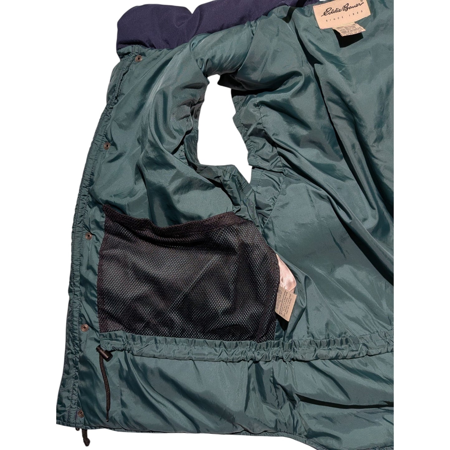 Vintage Eddie Bauer Lined Goose Down Puffer Vest Navy Blue Size Large