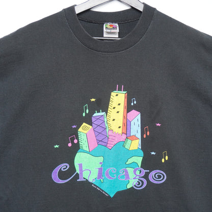 90s Chicago Neon Skyline Heart T-Shirt XL Made in USA Fruit of the Loom Lofteez