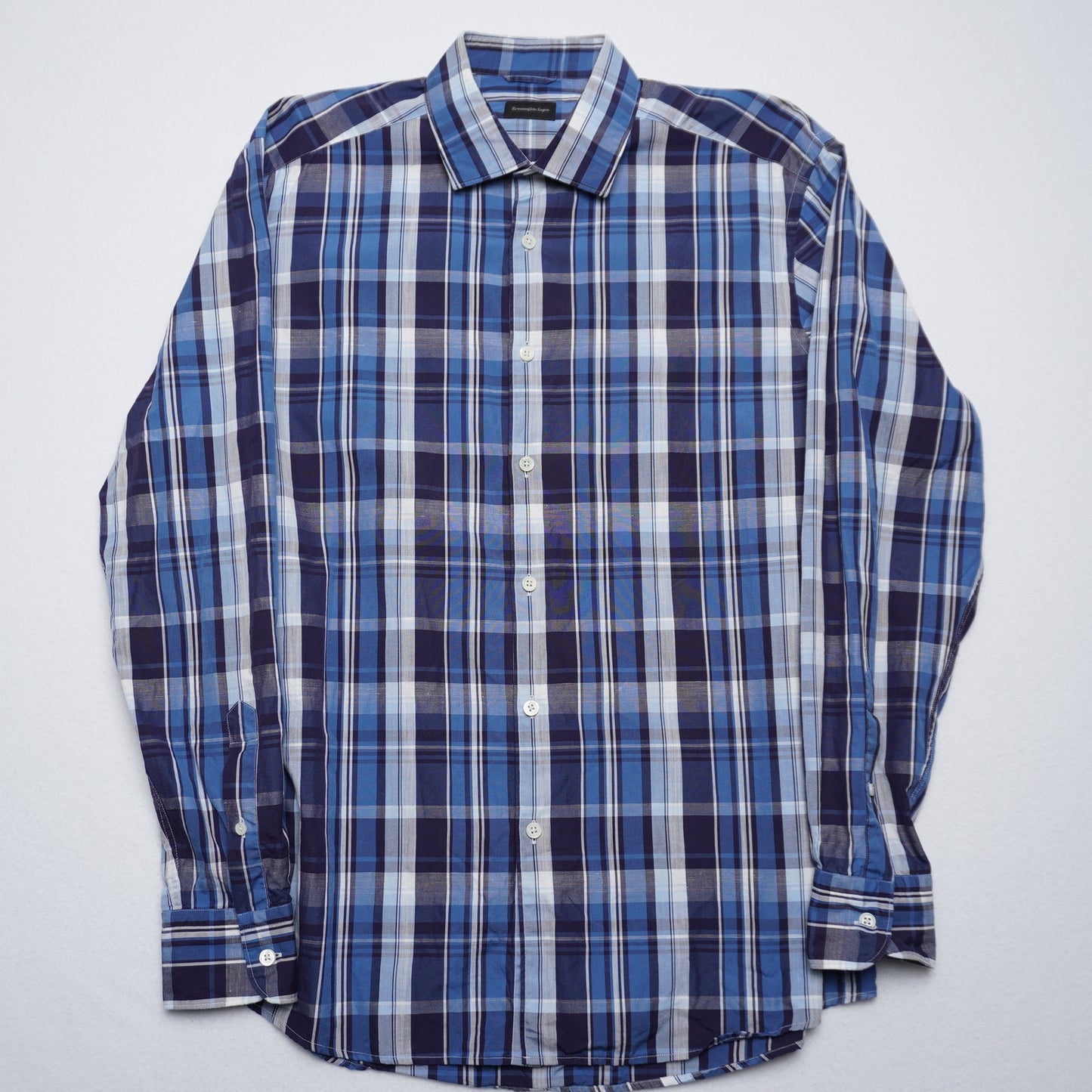 Ermenegildo Zegna Blue Plaid Cotton/Linen Blend Shirt L