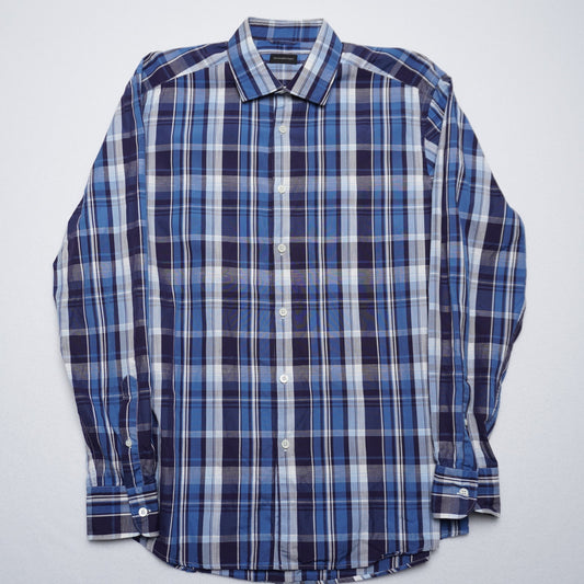 Ermenegildo Zegna Blue Plaid Cotton/Linen Blend Shirt L