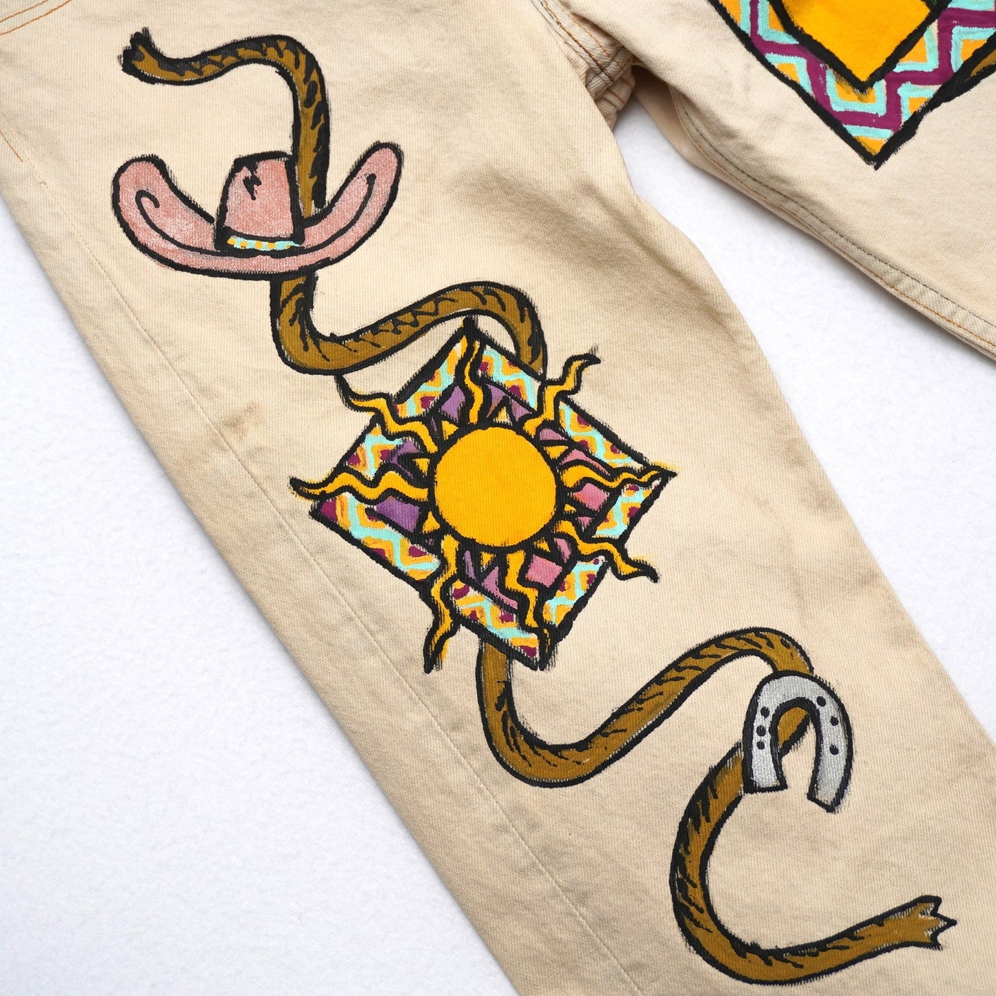 Vintage Levi’s 501 Jeans W31 L34 USA Made Painted Western Art Cactus Snake Sun