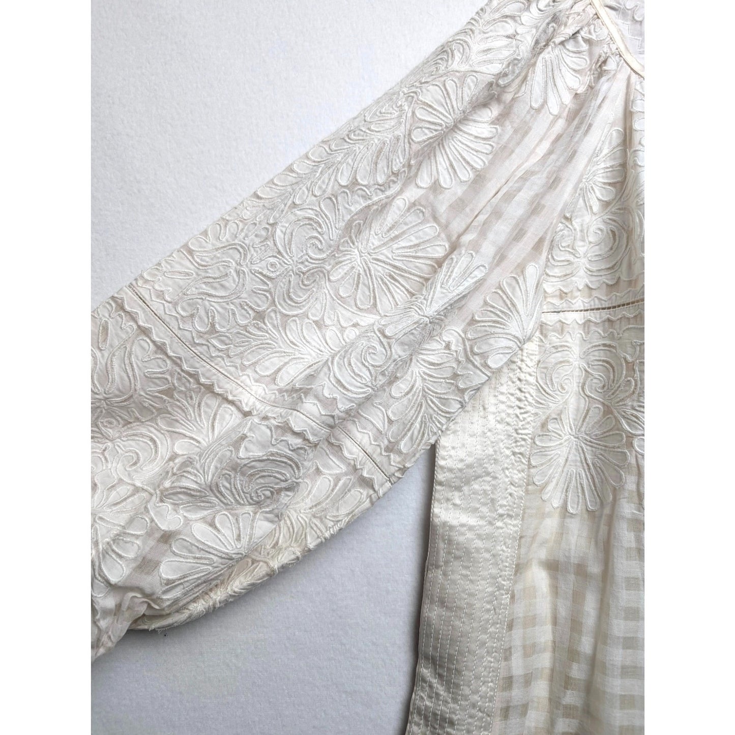 Ulla Johnson Bianca Hand Embroidered Cream Balloon Sleeve Dress 0