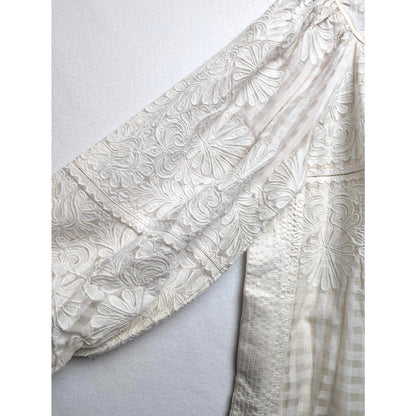 Ulla Johnson Bianca Hand Embroidered Cream Balloon Sleeve Dress 0