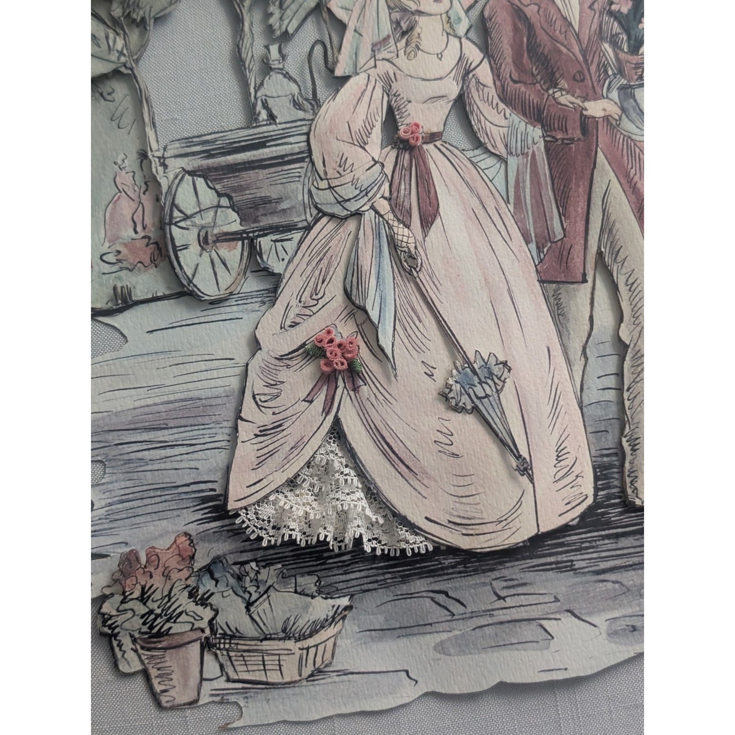 Parc Monceau Paris Mid Century Watercolor Shadowbox Tole Framed Art