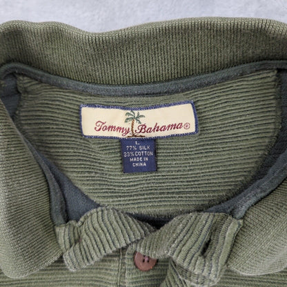 Men's Tommy Bahama Green Silk Blend Collared Casual Pullover Shirt L