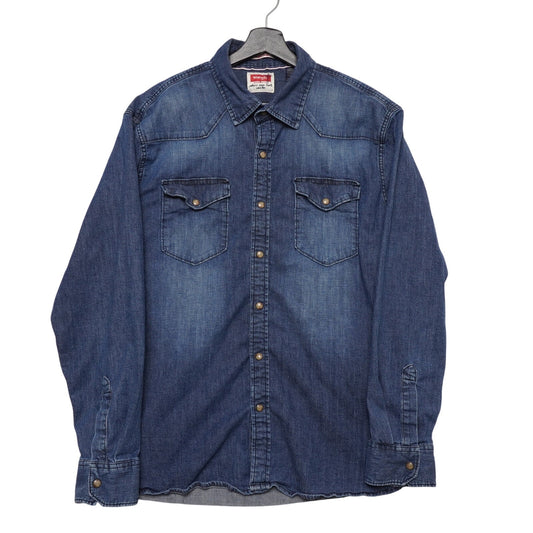 Wrangler Western Denim Shirt XL Snap Button Chambray Long Sleeve Cowboy