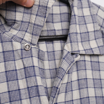 Zanella Plaid Short Sleeve Camp Collar Shirt Blue Beige Made in Italy Men's Lrg