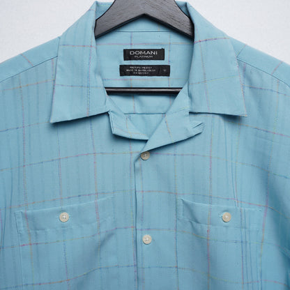 Domani Platinum Baby Blue Rainbow Thread Check Loop Collar Shirt Size M