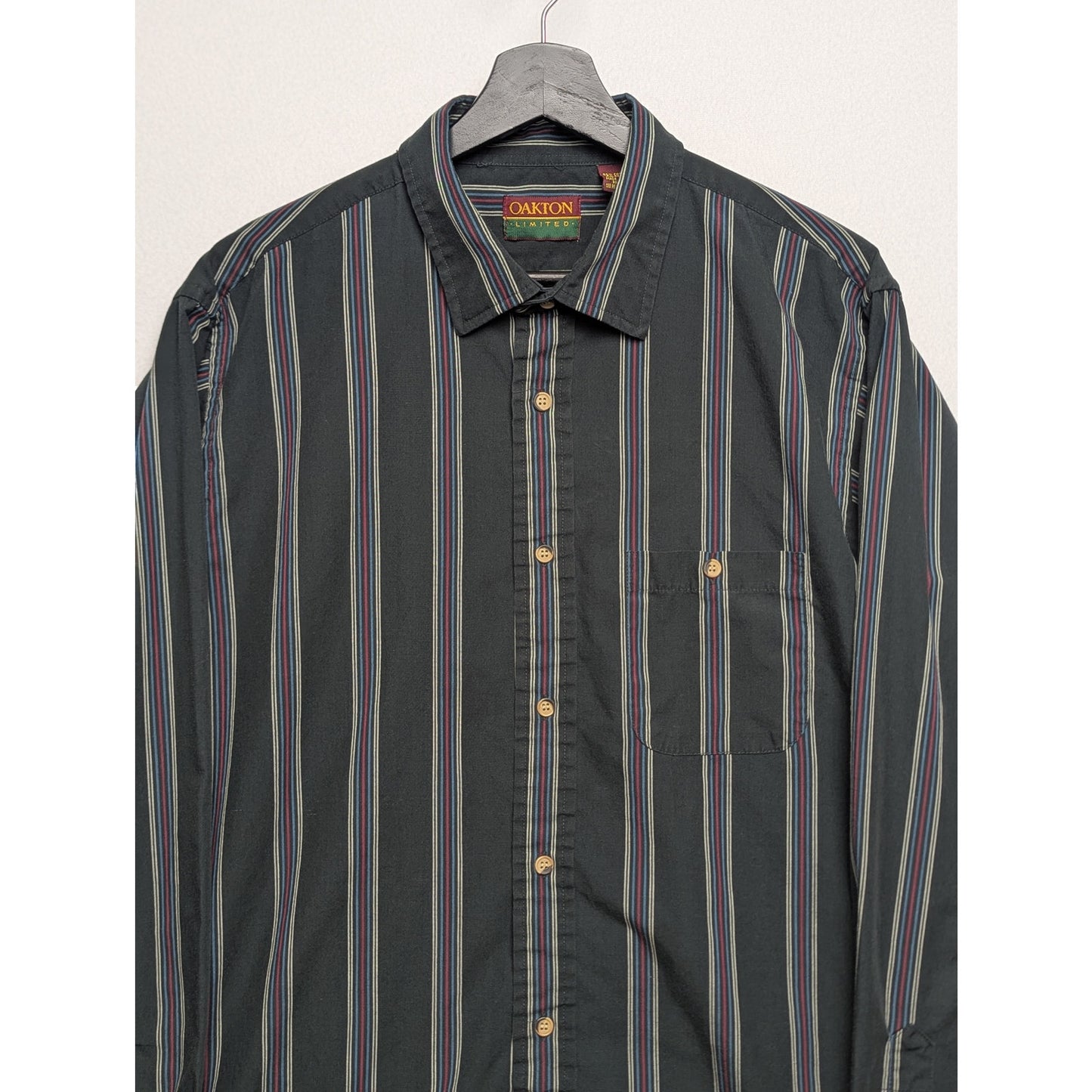 Vintage Oakton Limited Green Striped Long Sleeve Shirt XL Tall