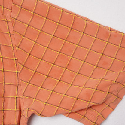 Bugatchi Uomo Shirt XL Orange Grid Check Short Sleeve Modal Rayon Made in Korea