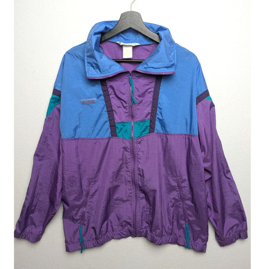 Vintage Columbia Women's Blue/Purple/Green Zip-Up Windbreaker Size L