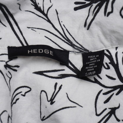 Hedge White Short Sleeve Linen Blend Shirt Black Floral Print Size Small