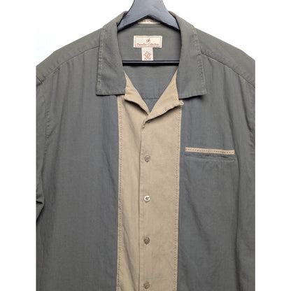 Paradise Collection Men's Sage Green & Tan Silk Blend Loop Collar Shirt Size XL