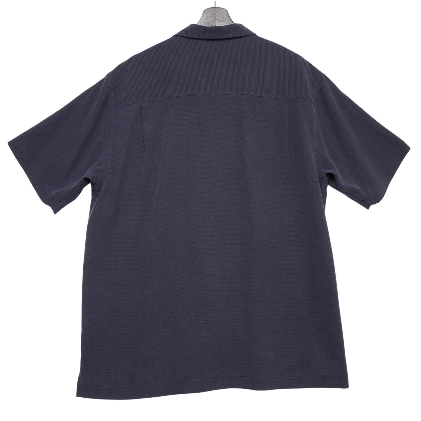 Tommy Bahama 100% Silk Shirt Men’s L Camp Collar Navy Blue Short Sleeve Luau