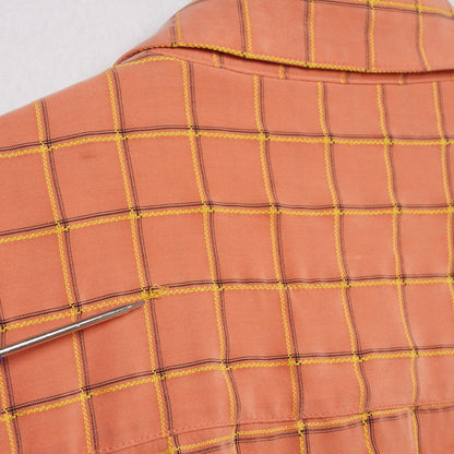 Bugatchi Uomo Shirt XL Orange Grid Check Short Sleeve Modal Rayon Made in Korea