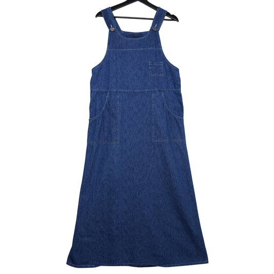 Studio Ease Blue Denim Overall/Jumper Midi Dress Sz 10 USA Made 100% Cotton