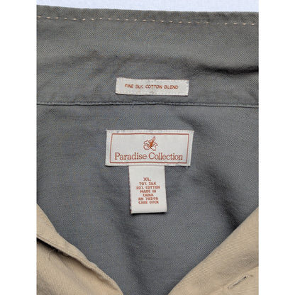 Paradise Collection Men's Sage Green & Tan Silk Blend Loop Collar Shirt Size XL