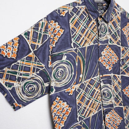 Lord & Taylor Kensington Collection Silk Shirt M Abstract Short Sleeve 100% Silk