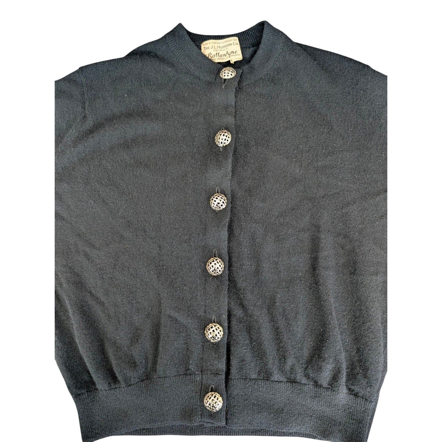 Vintage Ballantyne Black Cashmere Cardigan Sweater 1960s