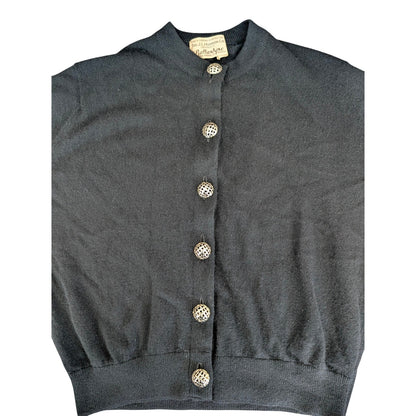 Vintage Ballantyne Black Cashmere Cardigan Sweater 1960s