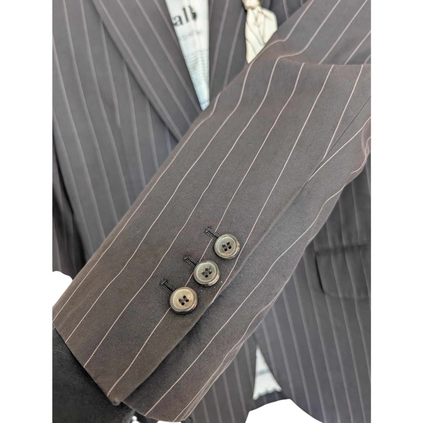 John Galliano SS2006 Pinstripe Newspaper Print Classic Scarf Cotton Blazer EU48