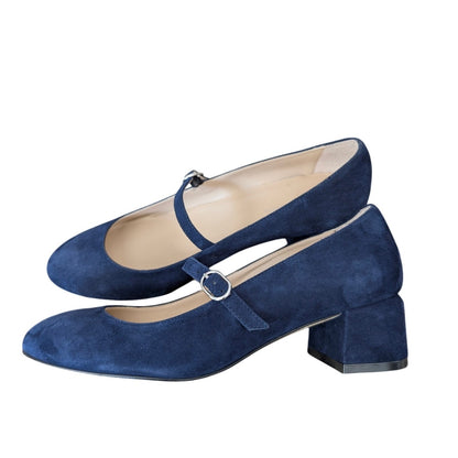 Stuart Weitzman Gabby 45 Maryjane Pumps 6.5 Navy Suede