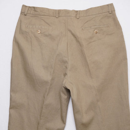 Men's Linen Blend Dress Pants Khaki Tan Pleated Cuffed Trousers Size 33