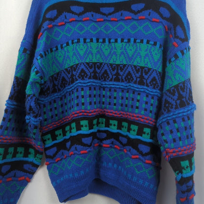 Concrete Mix Sweater Mens Size L Vintage Crew Neck Knit Pullover Blue Green Red