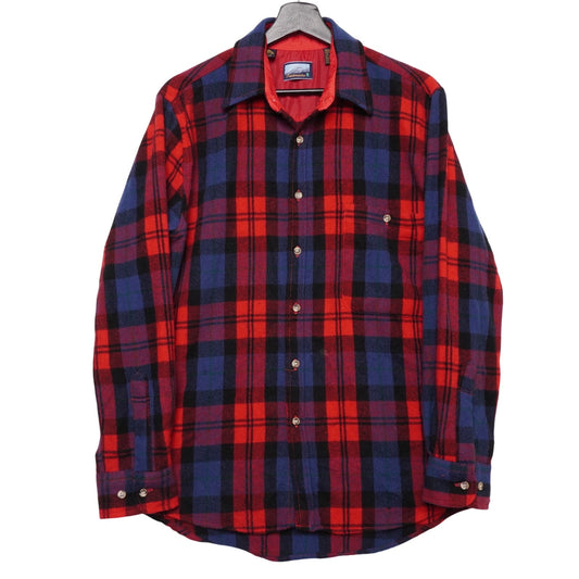 Vintage Fieldmaster Wool Shirt Men’s M Red Blue Plaid Lined Flannel Made in Korea